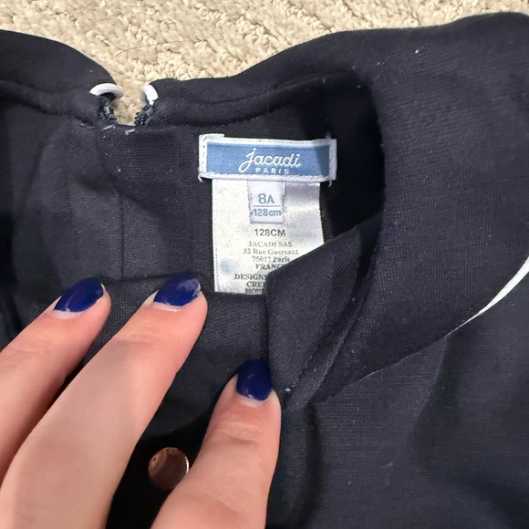 Navy Blue Jacadi Kids Dress with White Trim - Picture 2 of 3